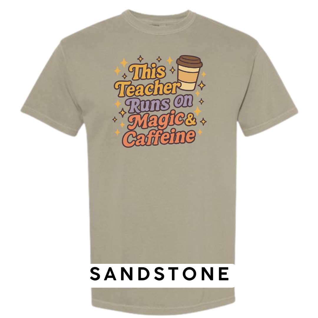 This Teacher Runs on Magic & Caffeine Graphic T-Shirt