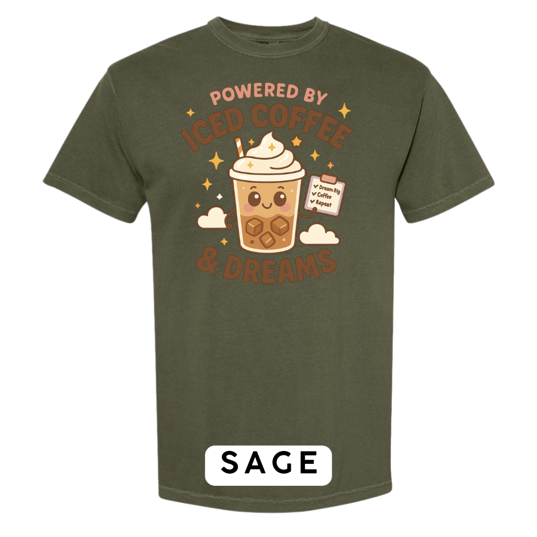 Powered by Iced Coffee & Dreams Graphic T-Shirt