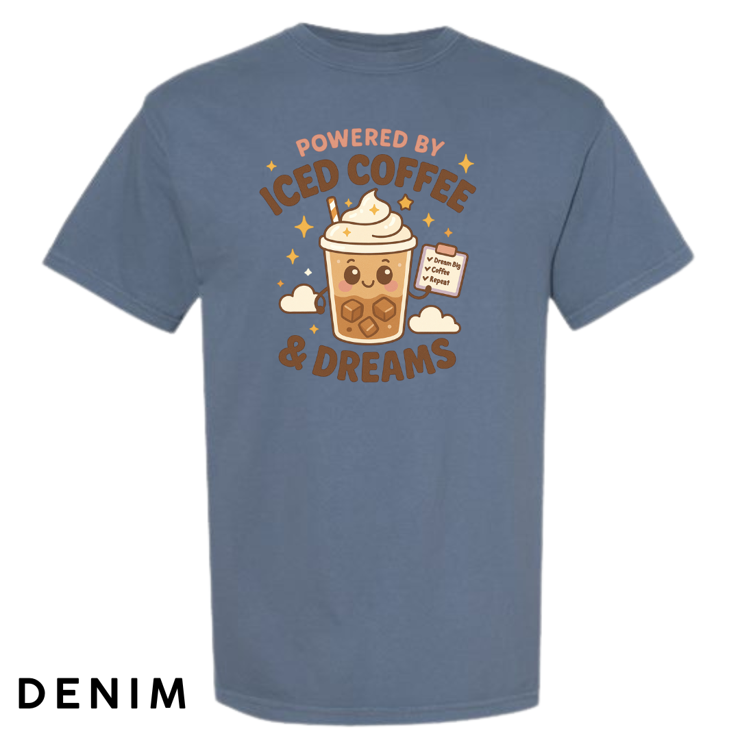 Powered by Iced Coffee & Dreams Graphic T-Shirt