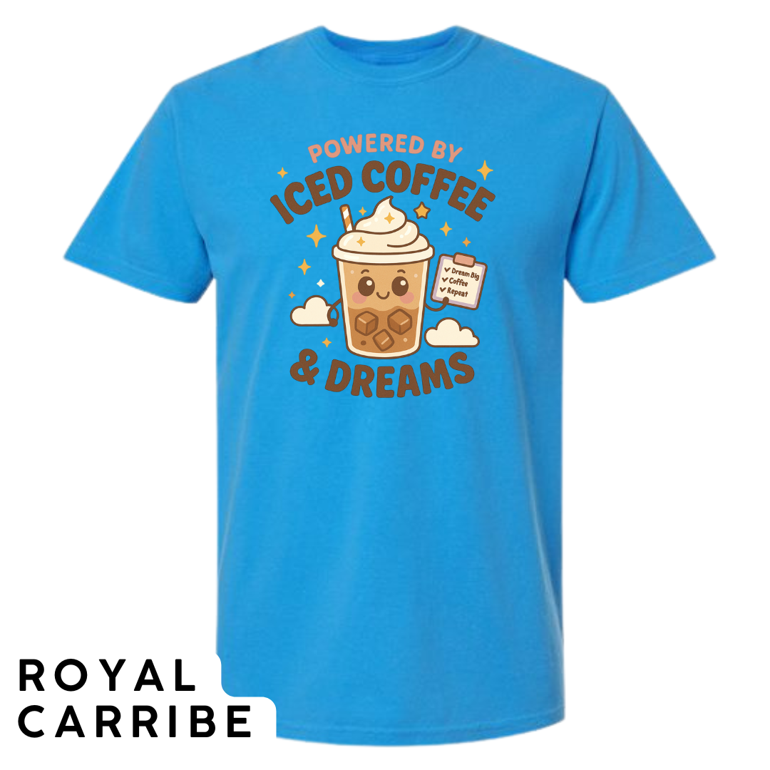 Powered by Iced Coffee & Dreams Graphic T-Shirt