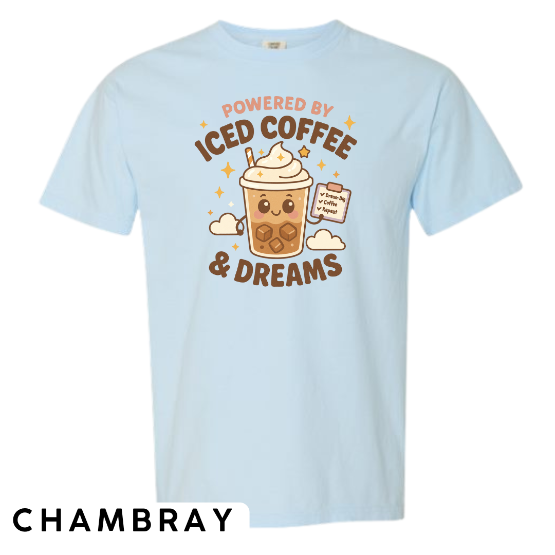 Powered by Iced Coffee & Dreams Graphic T-Shirt