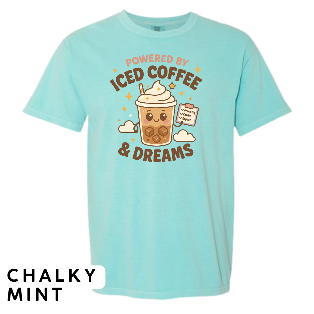 Powered by Iced Coffee & Dreams Graphic T-Shirt