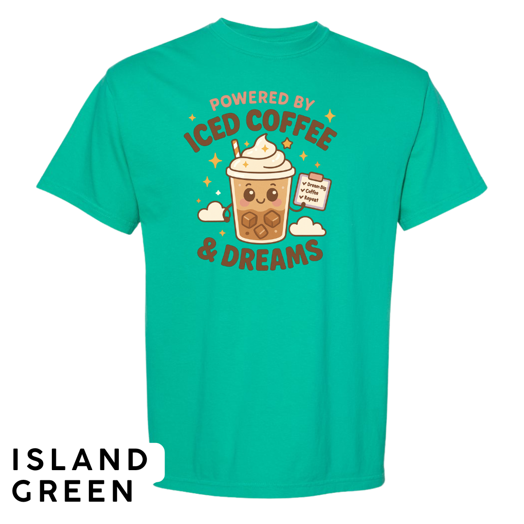 Powered by Iced Coffee & Dreams Graphic T-Shirt