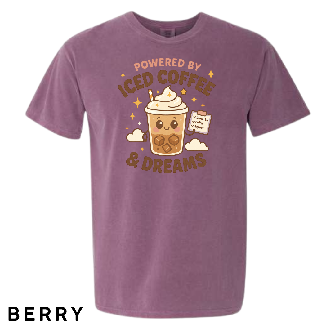 Powered by Iced Coffee & Dreams Graphic T-Shirt