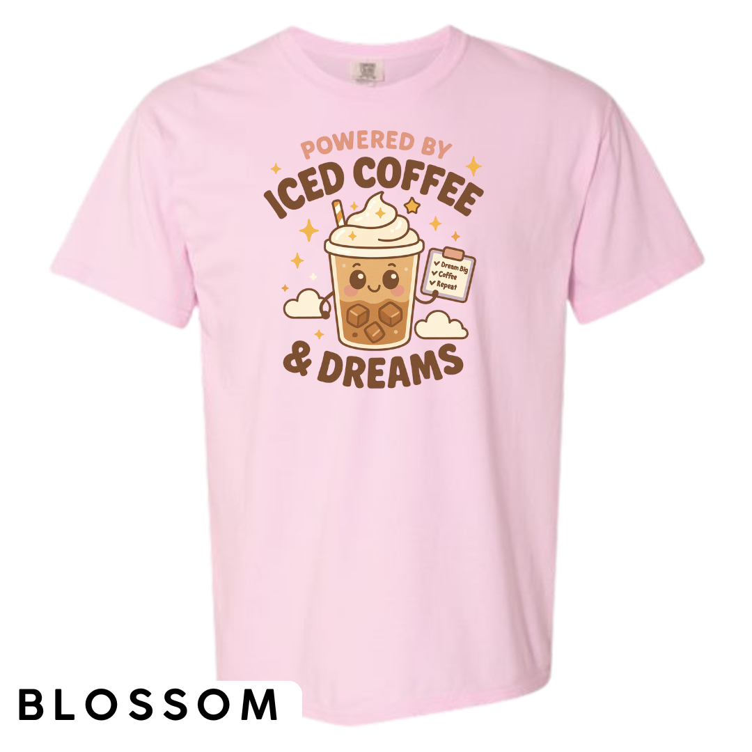 Powered by Iced Coffee & Dreams Graphic T-Shirt