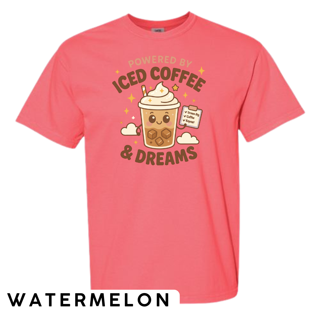 Powered by Iced Coffee & Dreams Graphic T-Shirt