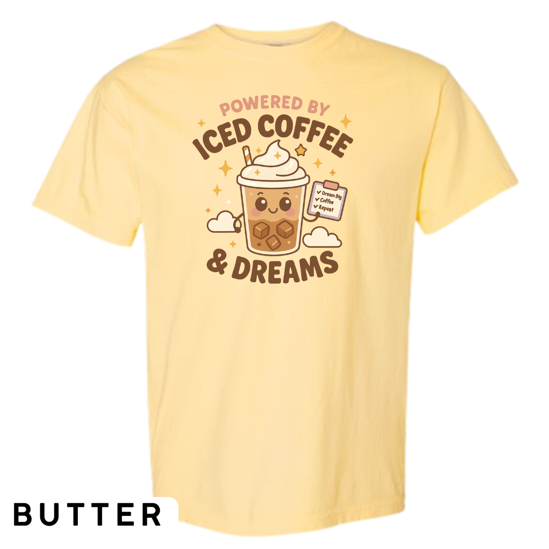 Powered by Iced Coffee & Dreams Graphic T-Shirt