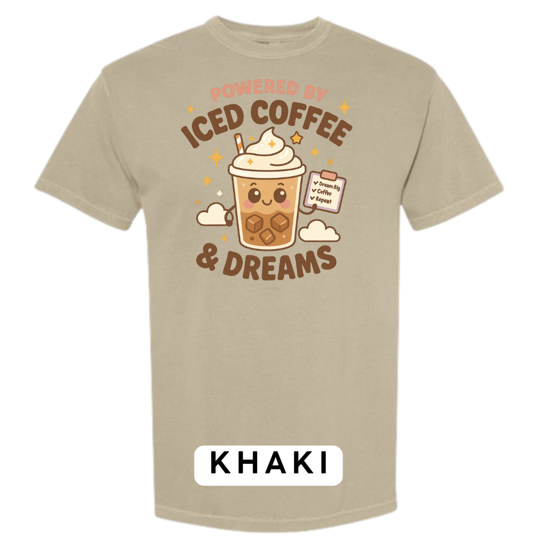 Powered by Iced Coffee & Dreams Graphic T-Shirt