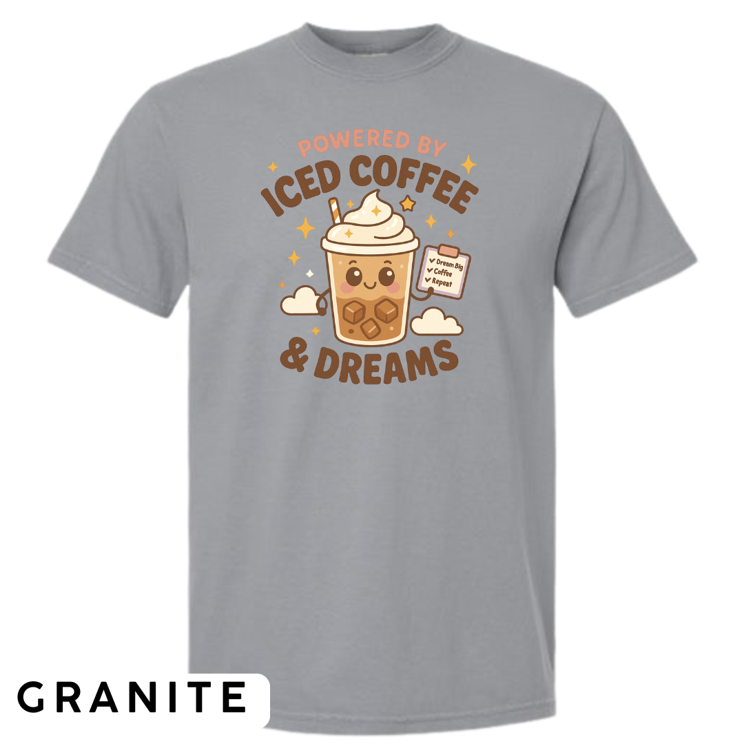 Powered by Iced Coffee & Dreams Graphic T-Shirt