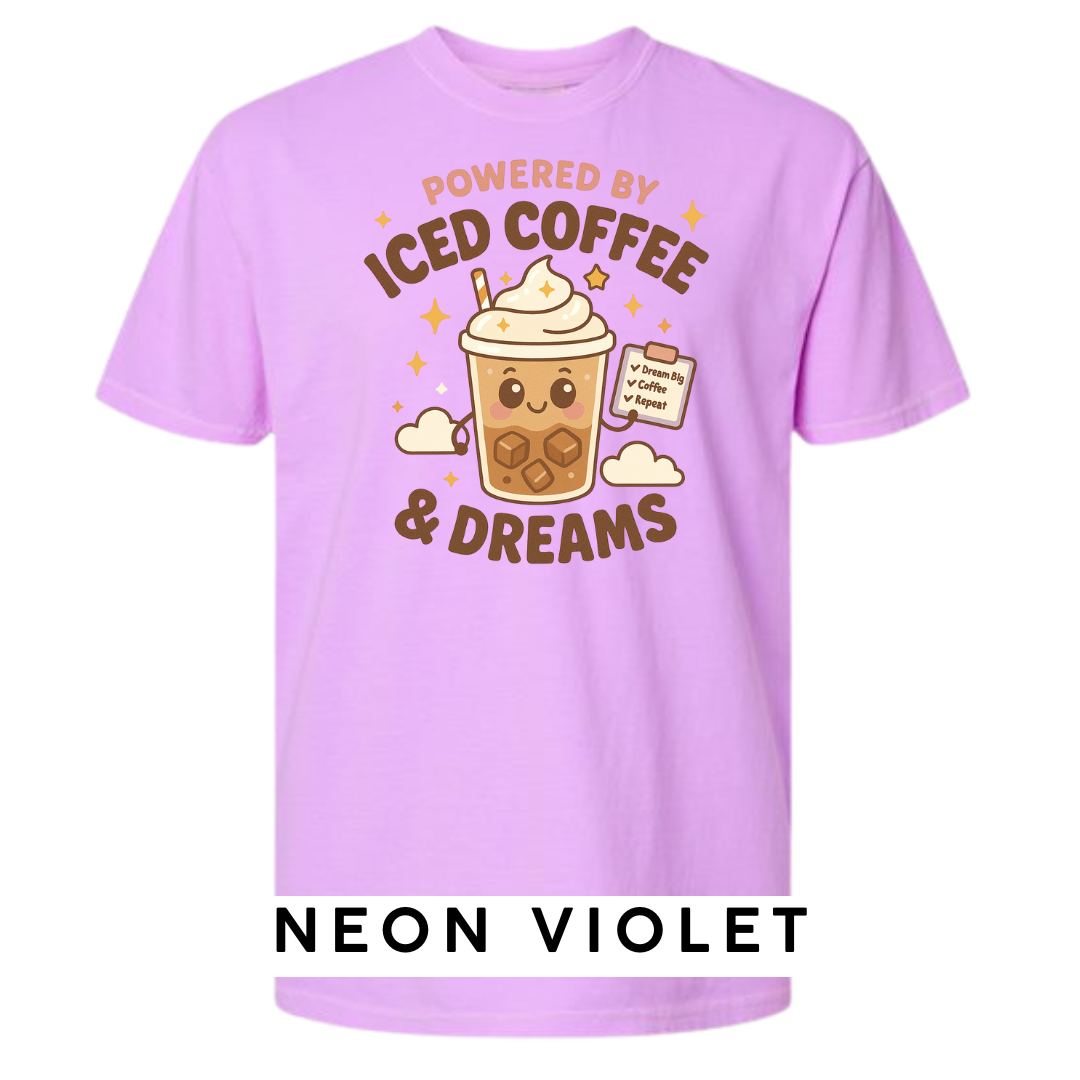 Powered by Iced Coffee & Dreams Graphic T-Shirt