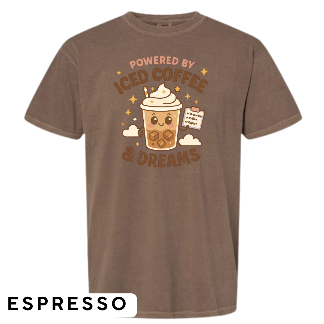 Powered by Iced Coffee & Dreams Graphic T-Shirt