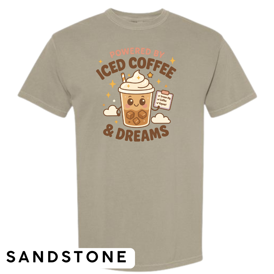 Powered by Iced Coffee & Dreams Graphic T-Shirt
