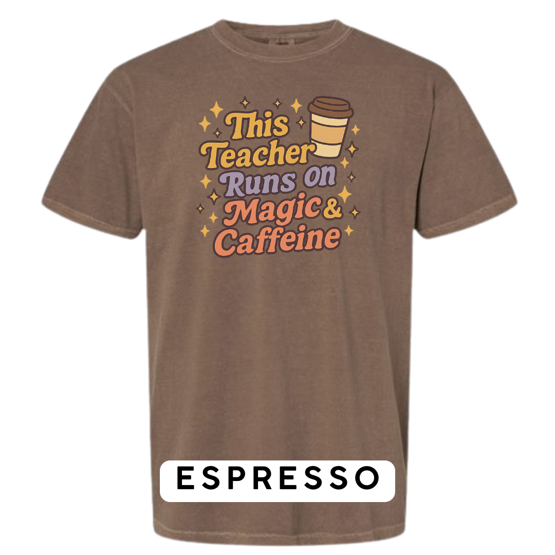 This Teacher Runs on Magic & Caffeine Graphic T-Shirt